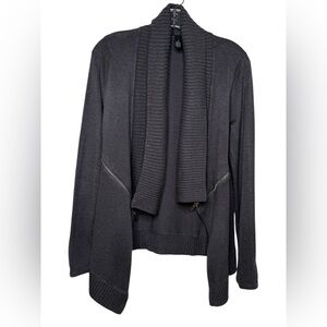 INC International Concepts Gray Open Front Cardigan With Zipper Detail Medium